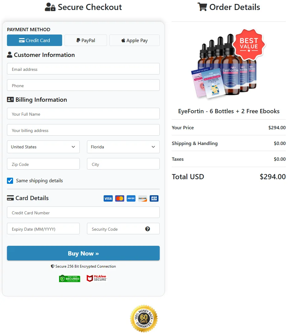 EyeFortin secure checkout with 256-bit SSL encryption